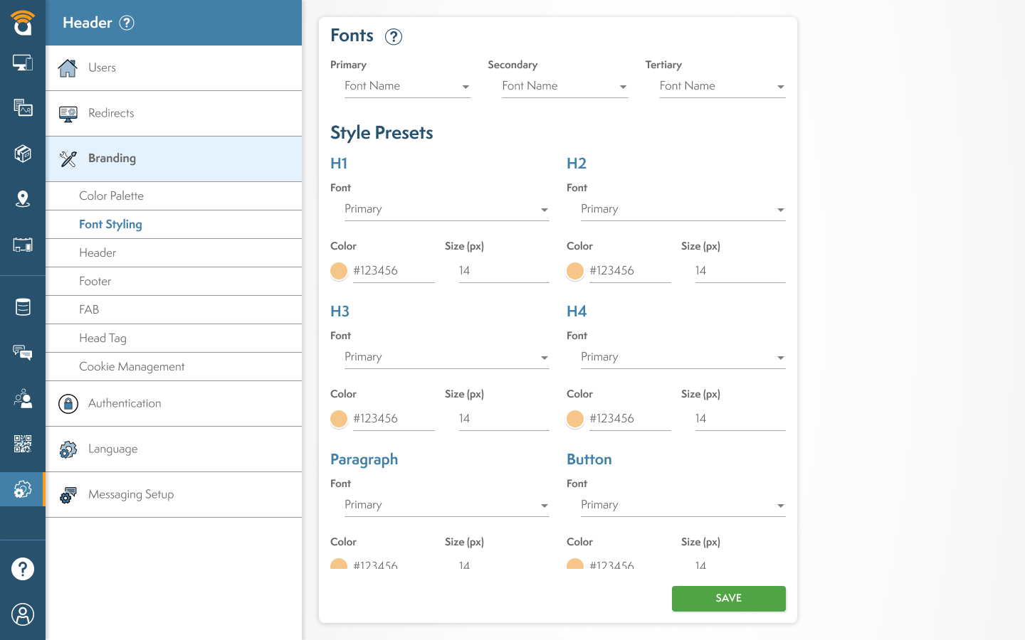 Branding Section for Font Styling in platform