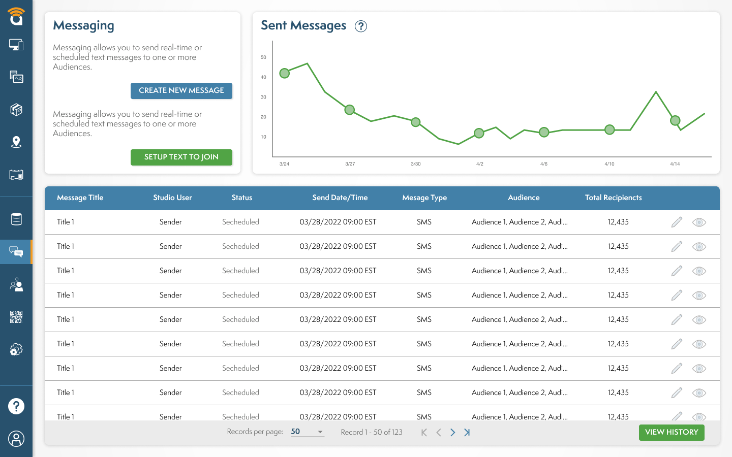 Messaging panel in platform