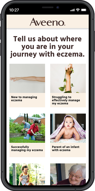 Initial landing screen for Aveeno Eczema